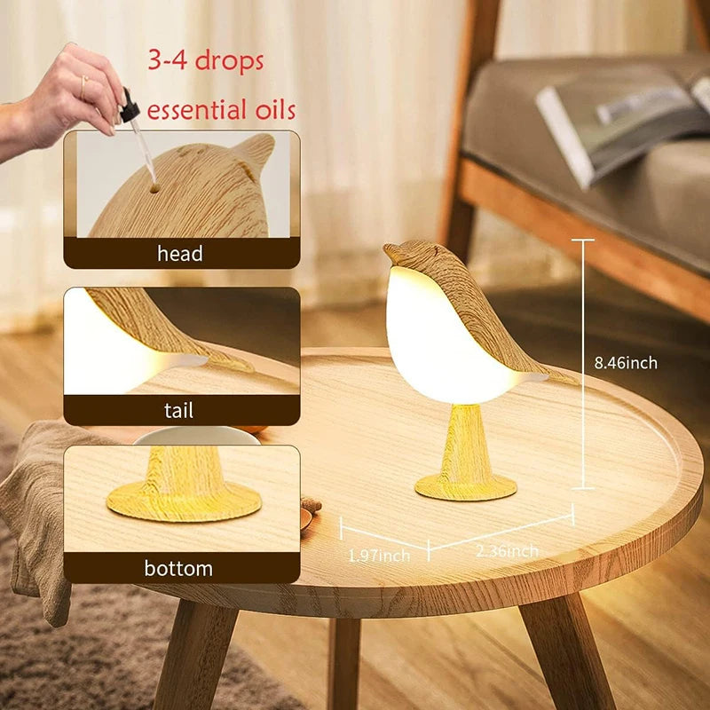 🐦✨ Wooden Bird LED Night Lamp – Touch & Rechargeable