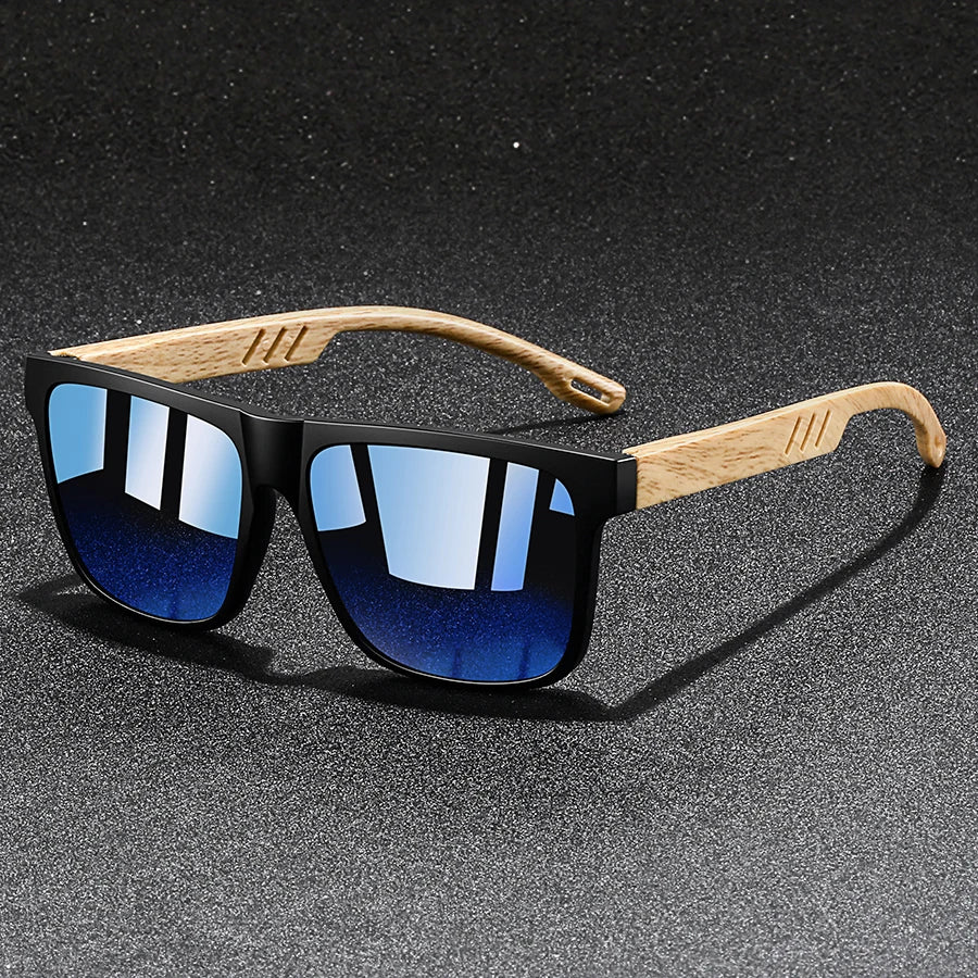 Vintage Fashion Unisex Sunglasses with Wooden Rods - UV400 Lenses, 6 Colour Variants, Elegant Design