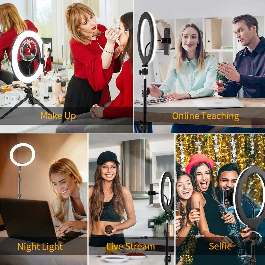 📸 LED Selfie Ring Light with Adjustable Tripod & Bluetooth Remote – Multi-Tone Lighting for Flawless Videos ✨
