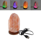 USB Himalayan Salt Lamp with Wooden Base - Multicolour LED 🌈✨