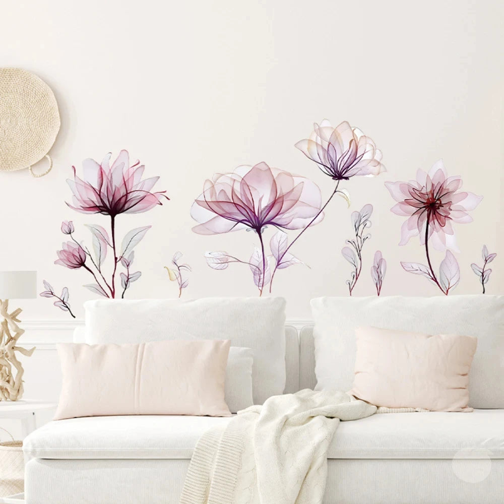 🌸 Elegant Floral Wall Sticker – Large Blooming Flowers for Bedroom & Living Room Decor