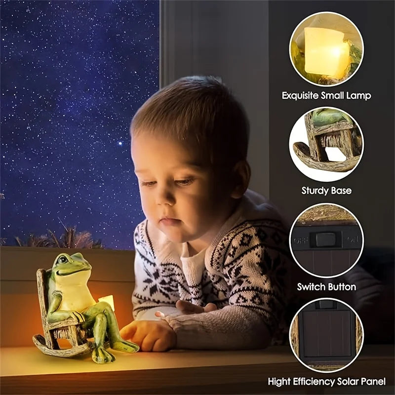 🐸✨ Mini Frog Lantern Figurine – Cozy Rocking Chair Light Décor