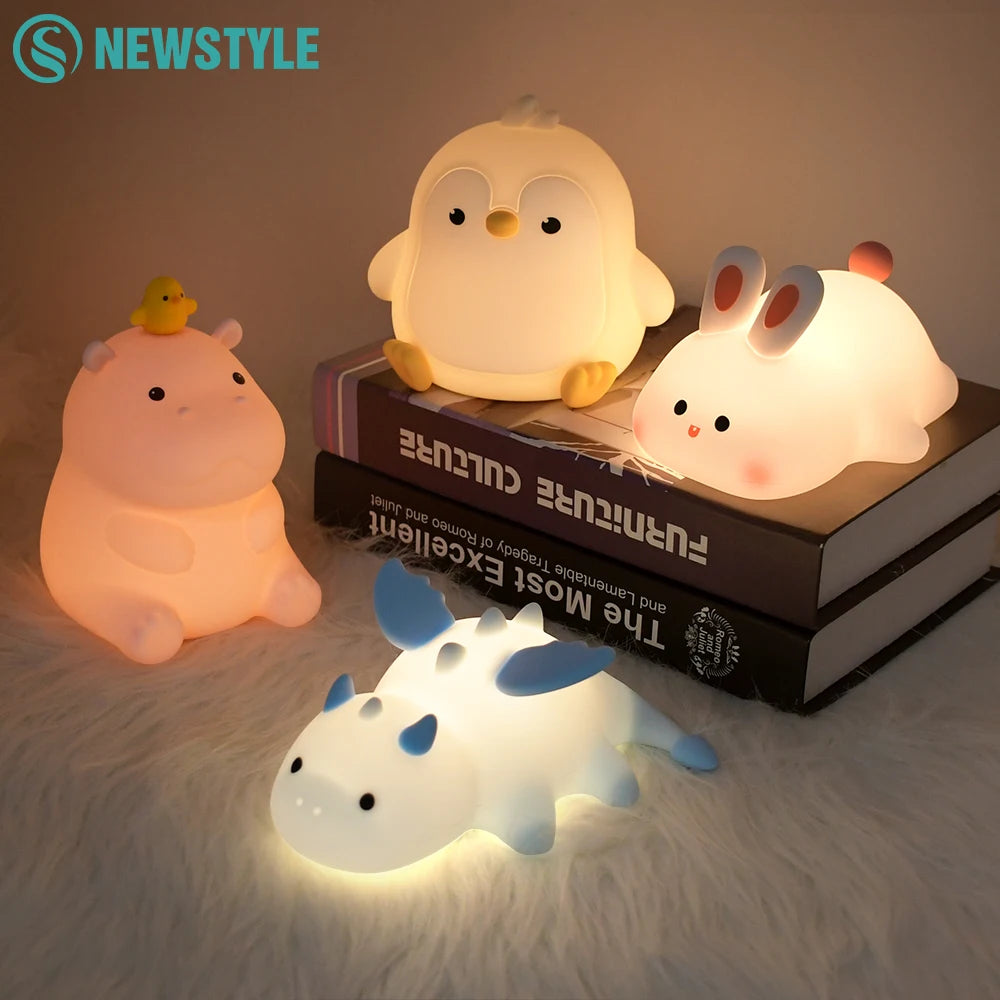 Cute Silicone Night Light – Ricaricabile & Touch | Fox 🦊, Rabbit 🐰, Penguin 🐧, Giraffe 🦒, Slot 🦥, Nylon 🌙, Flamingo 🦩
