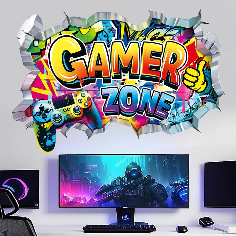 🔥 3D Gamer Wall Stickers – Broken Wall Effect 🎮✨