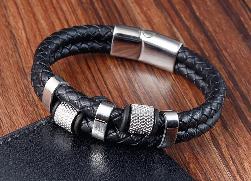 🔥 Men’s Leather Bracelet Collection – Multi-Style Modern Designs 🖤✨