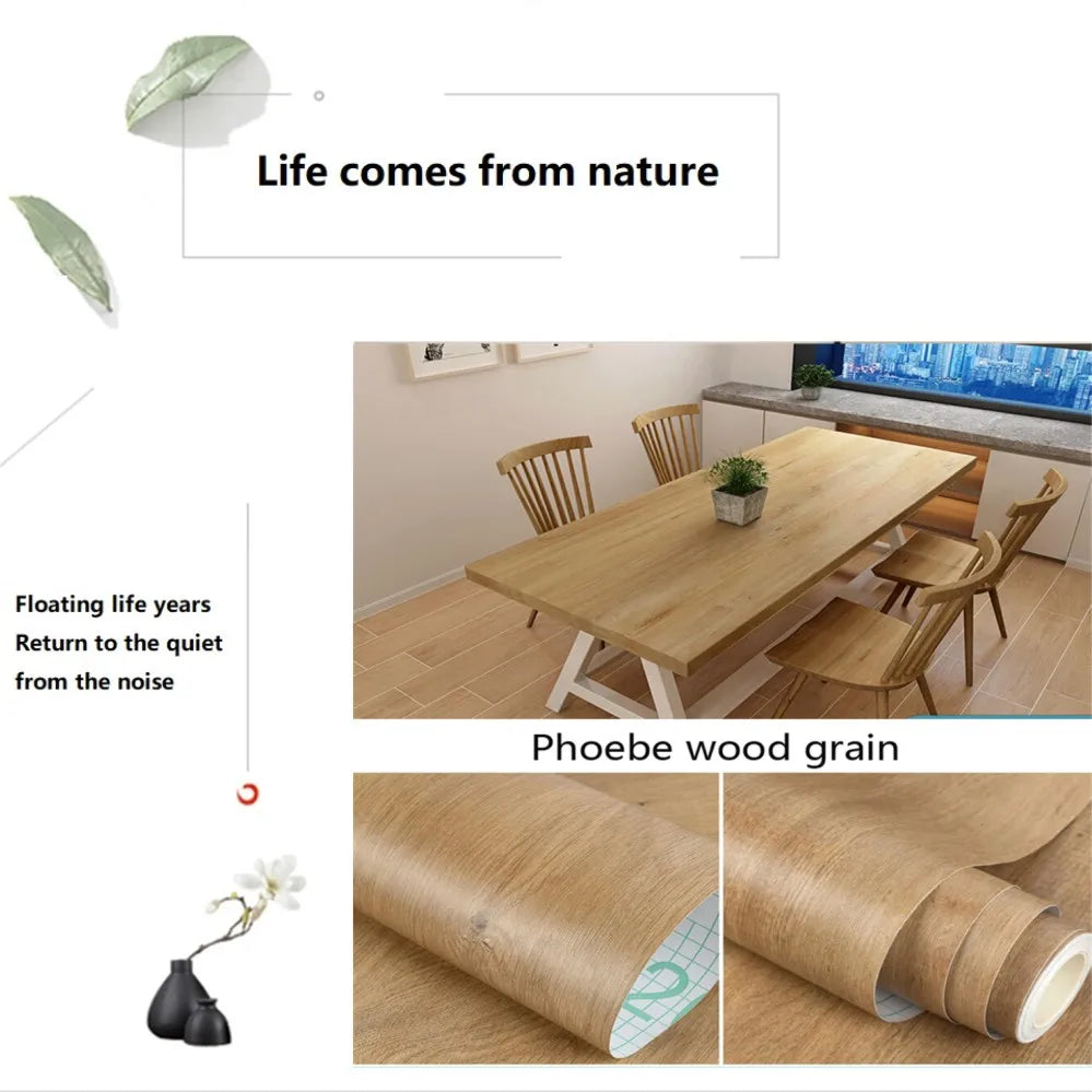 🪵✨ Wood-Grain PVC Waterproof Adhesive Wallpaper – Multiple Sizes & Colors