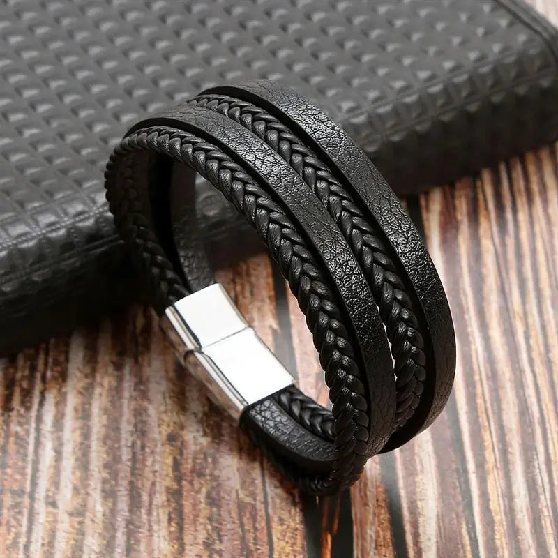 🔥 Leather Wrap Bracelet – Men’s Multi-Layer Wristband (108 Styles) 🔥