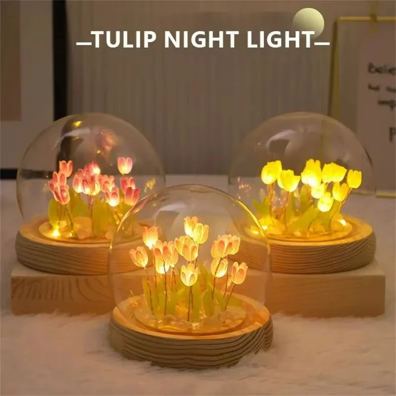 🌷✨ Mini Tulip LED Night Light - Glass Lamp with Bright Flowers