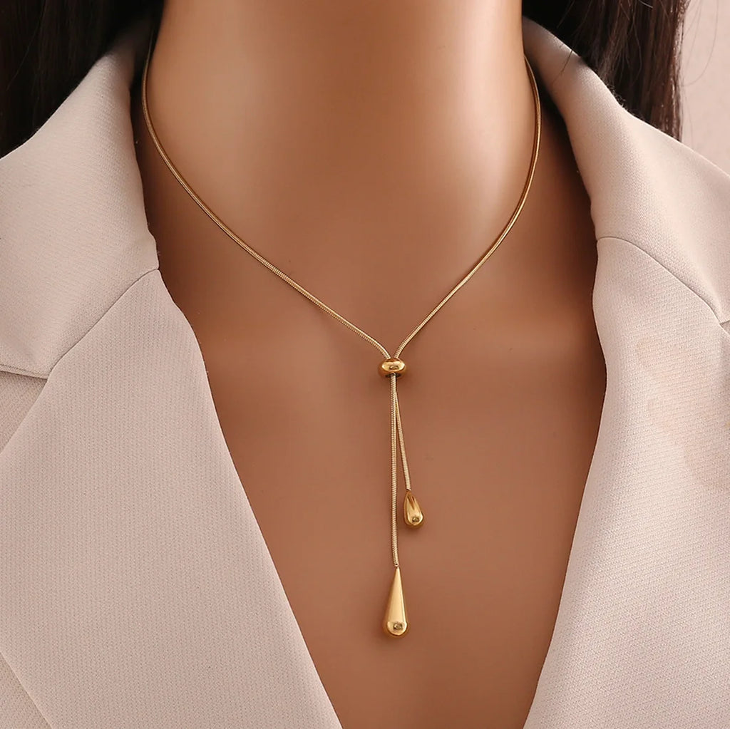 🌟 Waterdrop Tassel Pendant Necklace – Elegant Stainless Steel Jewelry for Women 💖✨
