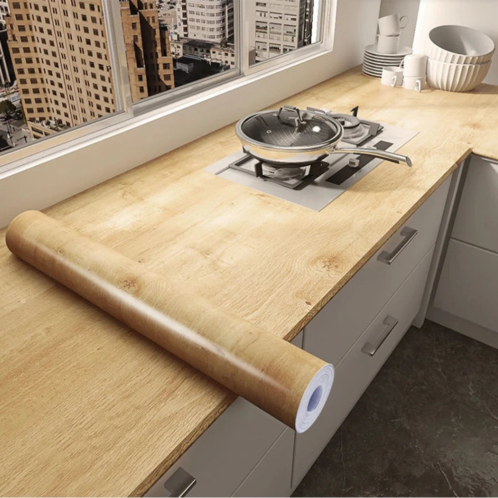 🪵✨ Wood-Grain PVC Waterproof Adhesive Wallpaper – Multiple Sizes & Colors