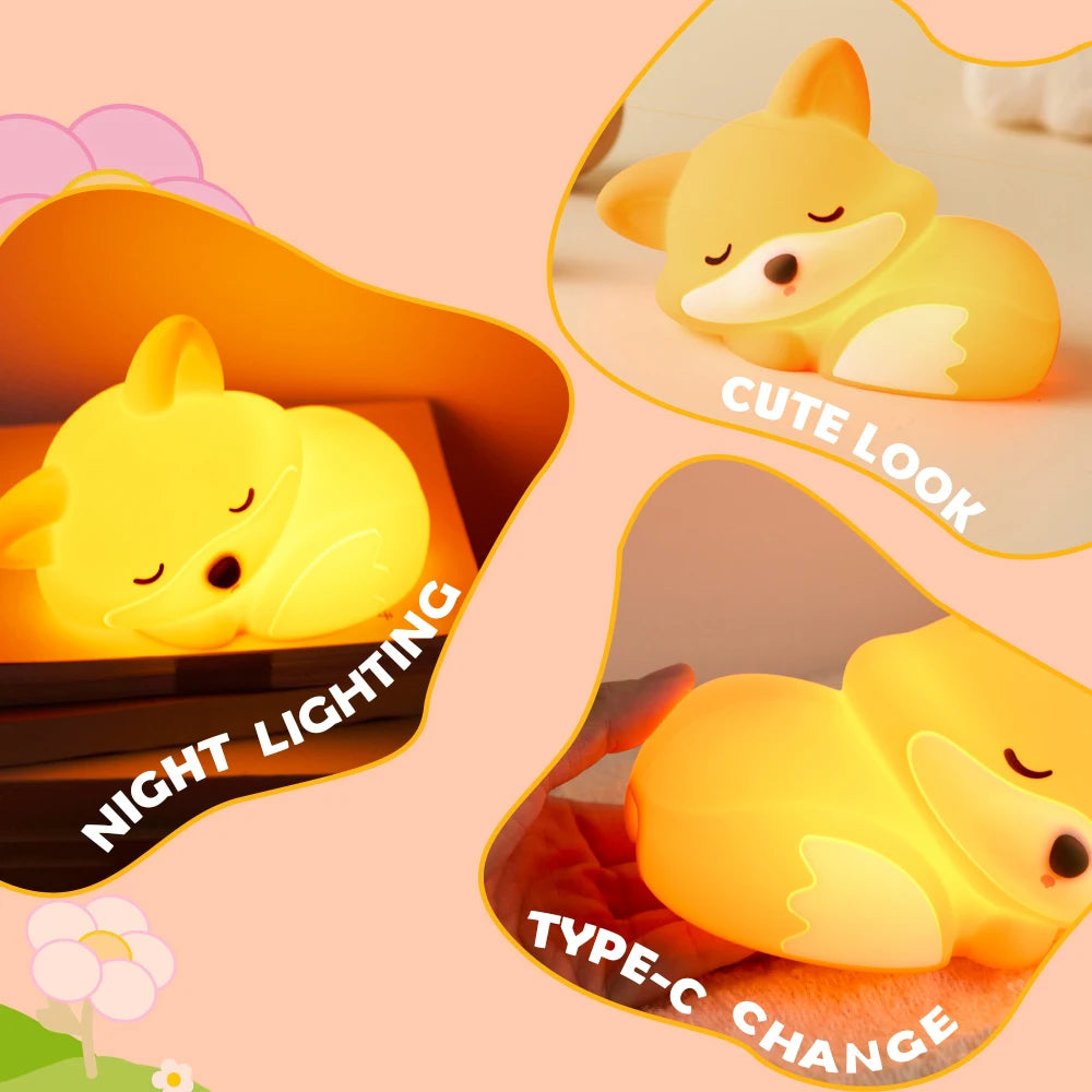 Cute Silicone Night Light – Ricaricabile & Touch | Fox 🦊, Rabbit 🐰, Penguin 🐧, Giraffe 🦒, Slot 🦥, Nylon 🌙, Flamingo 🦩