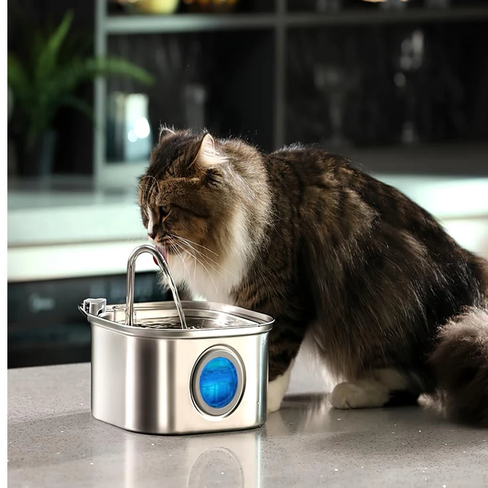 🐾 DIAUTOMATIC WATER SPENSER FOR CATS AND DOGS – 2.2L (STAINLESS STEEL, FILTER & SENSORS)