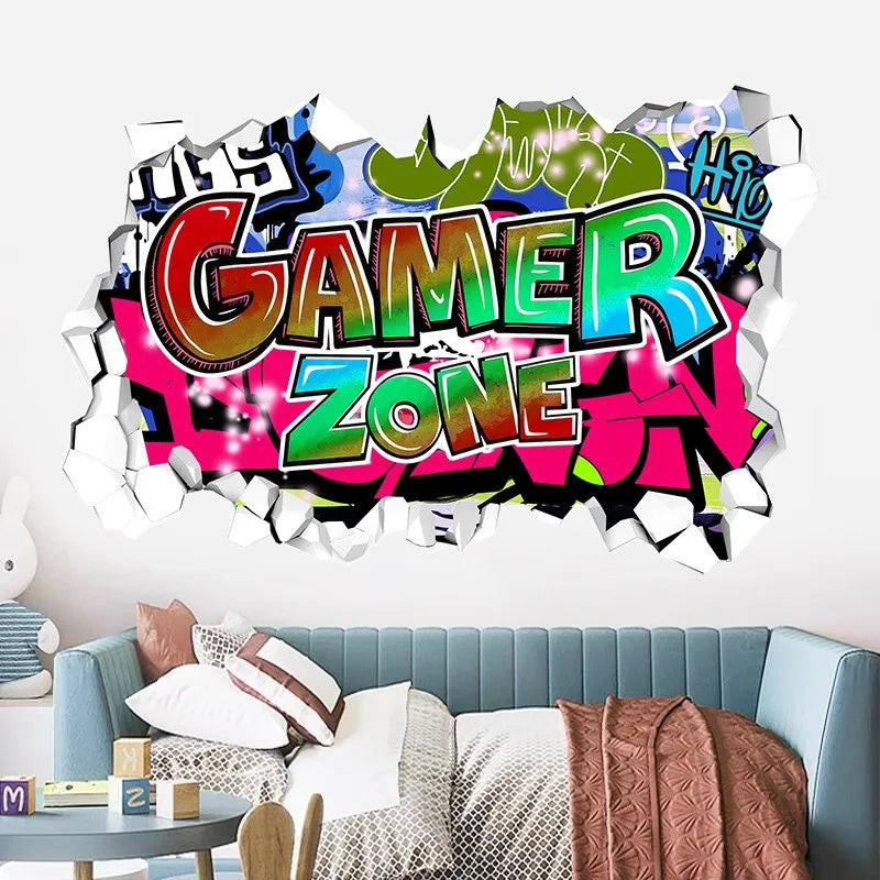 🔥 3D Gamer Wall Stickers – Broken Wall Effect 🎮✨