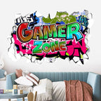 🔥 3D Gamer Wall Stickers – Broken Wall Effect 🎮✨