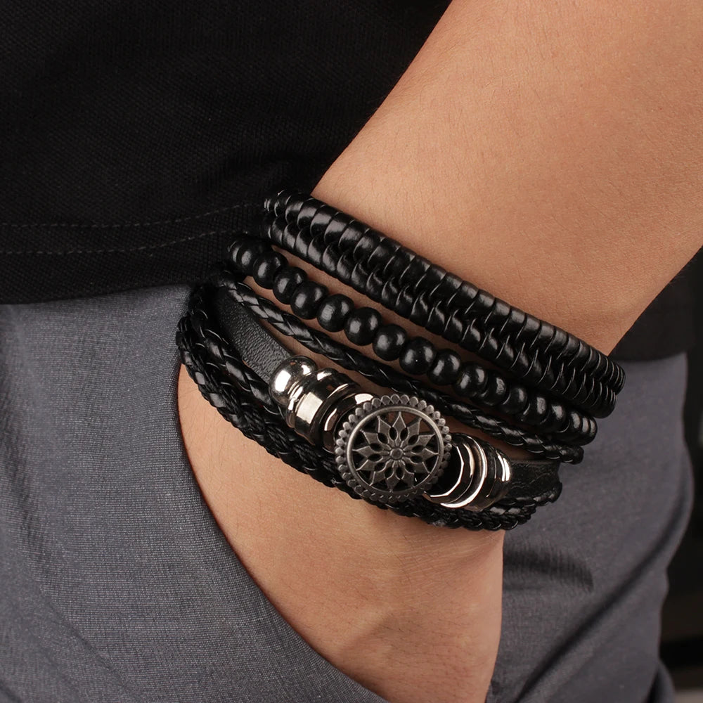 🔥 Men’s Leather Bracelet Collection – Multi-Style Modern Designs 🖤✨