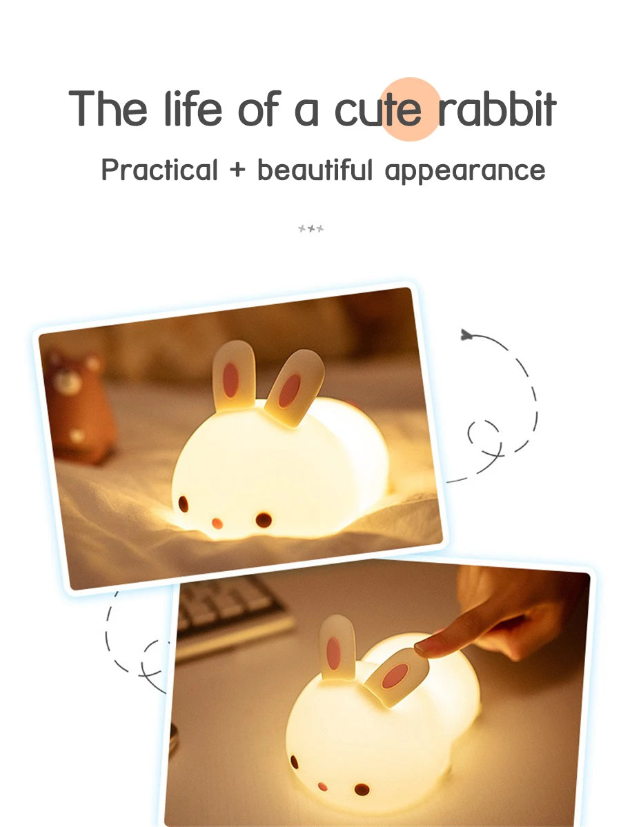 Rabbit Lamp RGB 16 Colours - Silicone Night Light Touch & Rechargeable 🌙✨