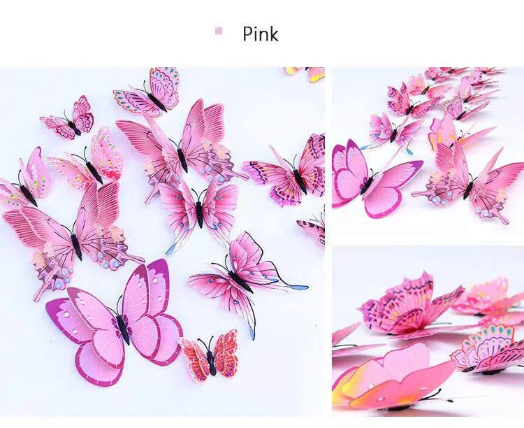 🌈 3D Butterfly Wall Stickers – Double-Layer Decorative Set (12pcs) 🦋✨