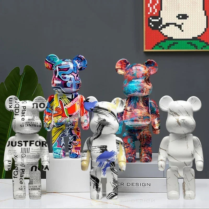🧸✨ Graffiti Bear Resin Statue – 27cm Artistic Decor Figurine