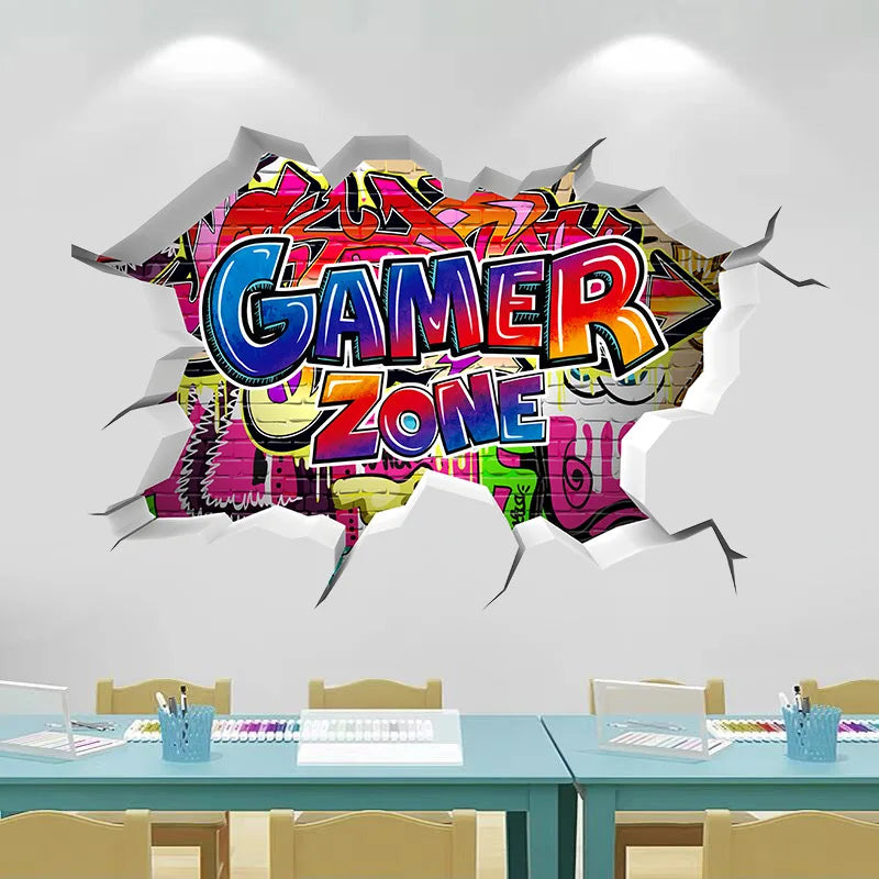 🔥 3D Gamer Wall Stickers – Broken Wall Effect 🎮✨