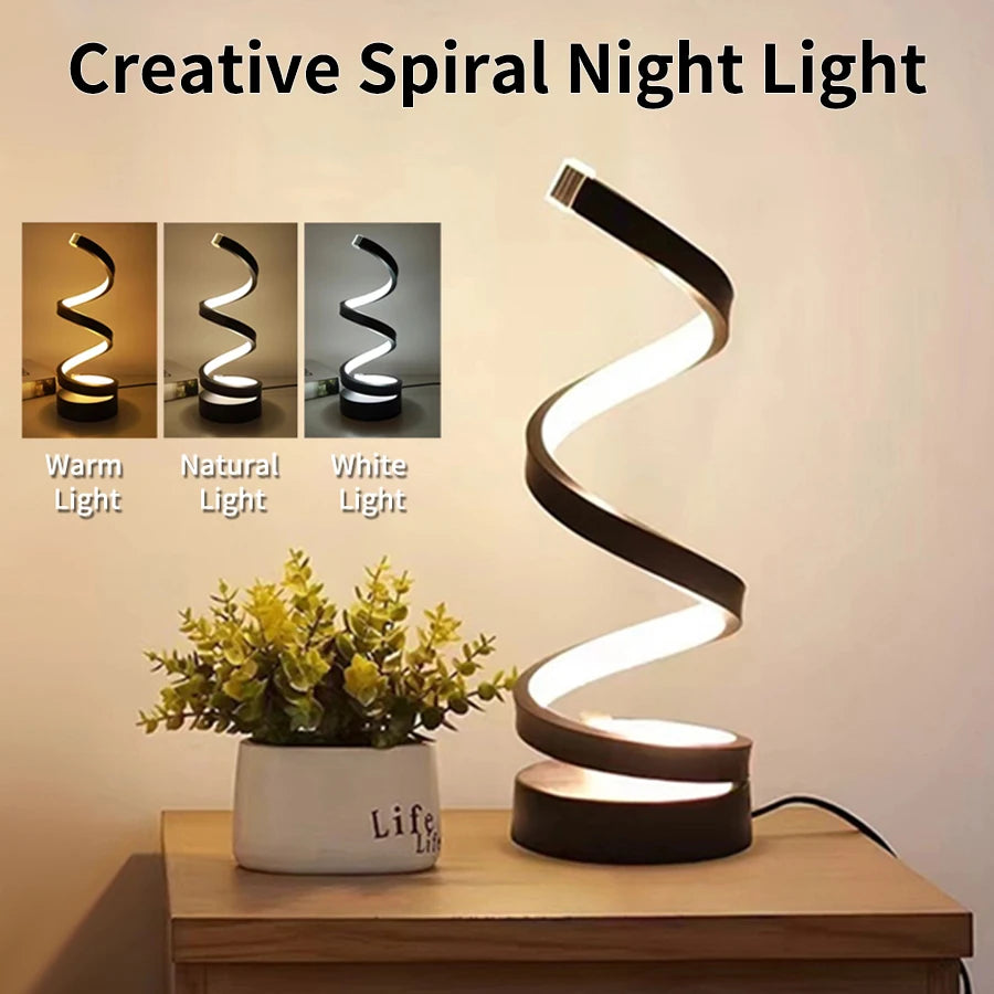 Spiral LED Night Light – Dimmable USB Spiral Lamp with 3 Tones of Light 💡✨