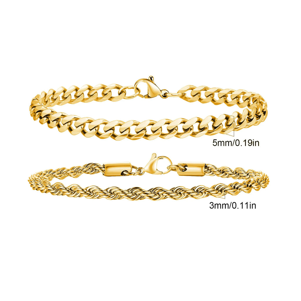 ✨ Premium Cuban Link Bracelet Set – Men’s Stainless Steel Chain (Gold/Silver/Black) ✨