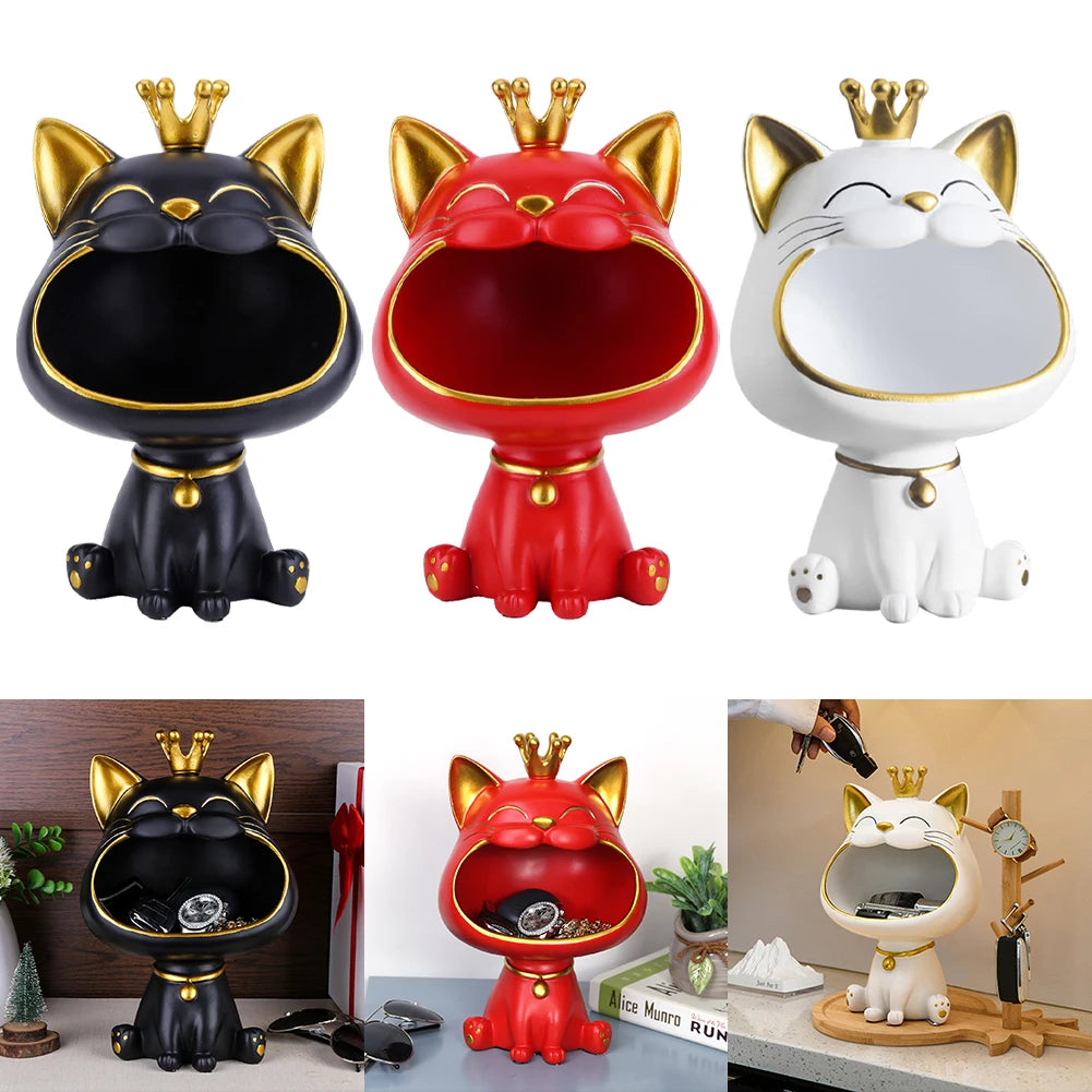 🐱✨ Lucky Cat Storage Statue – Cute Cartoon Catch-All Tray Decor