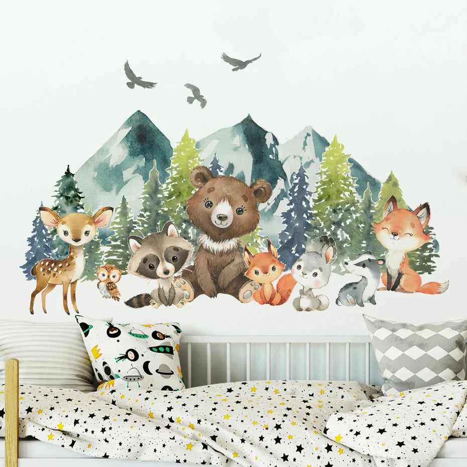 🌲 “Forest Friends Wall Decals – Cute Animal Nursery Stickers” 🦊🐻🦉✨