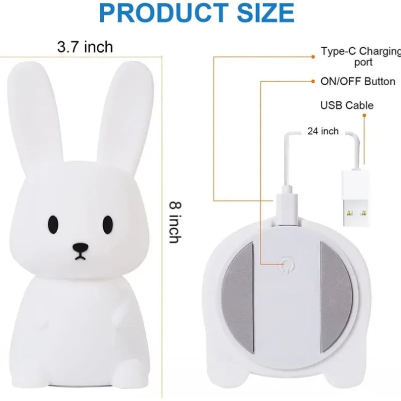 🐰 LED Night Light – Cute Silicone Rabbit Touch Lamp