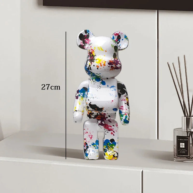🧸✨ Graffiti Bear Resin Statue – 27cm Artistic Decor Figurine