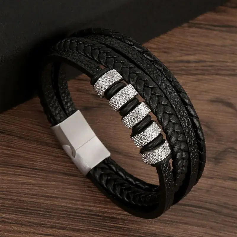 🔥 Leather Wrap Bracelet – Men’s Multi-Layer Wristband (108 Styles) 🔥
