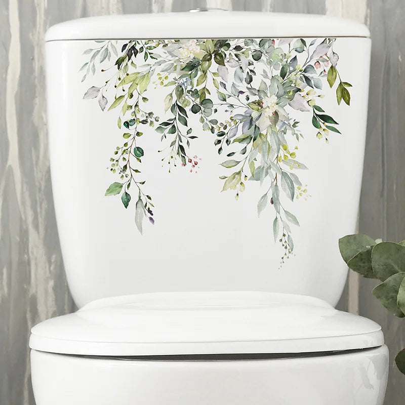 🌿✨ Green Leaf Toilet & Bathroom Wall Stickers — Waterproof Decorative Decals