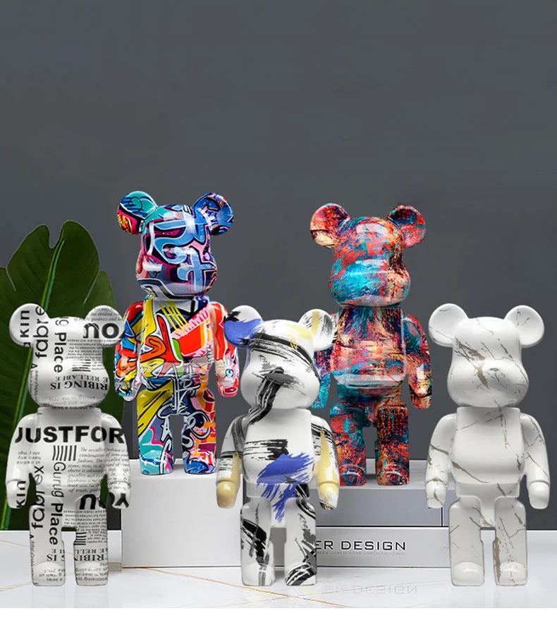 🧸✨ Graffiti Bear Resin Statue – 27cm Artistic Decor Figurine