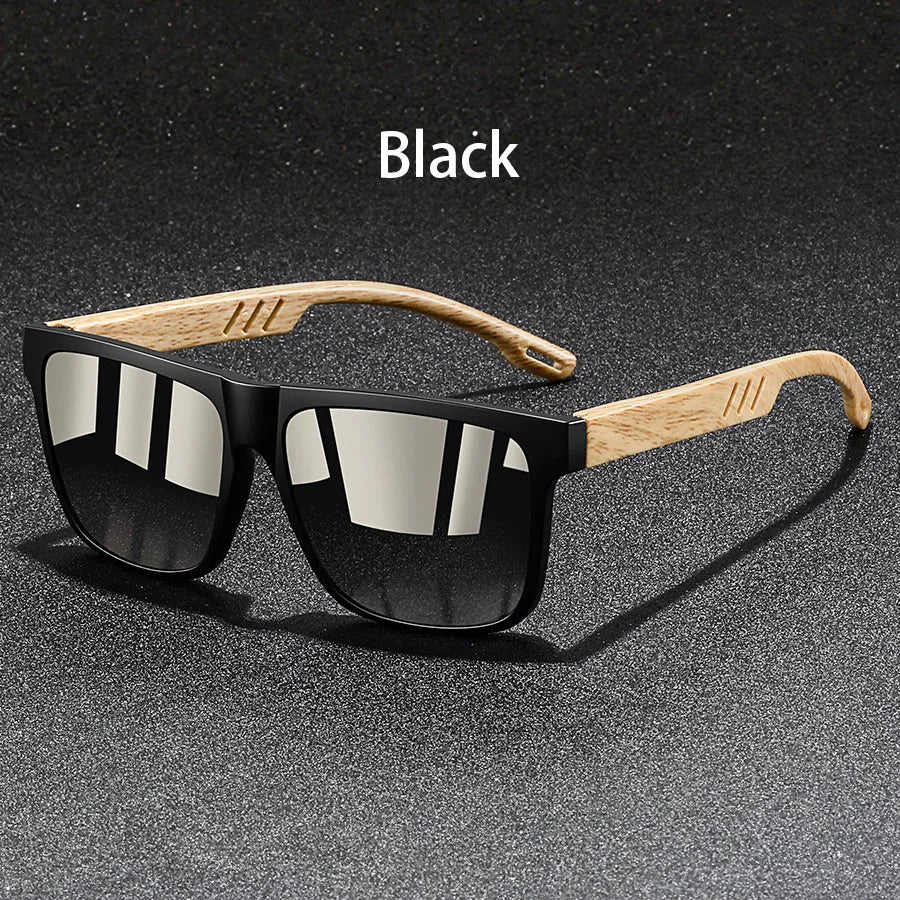 Vintage Fashion Unisex Sunglasses with Wooden Rods - UV400 Lenses, 6 Colour Variants, Elegant Design