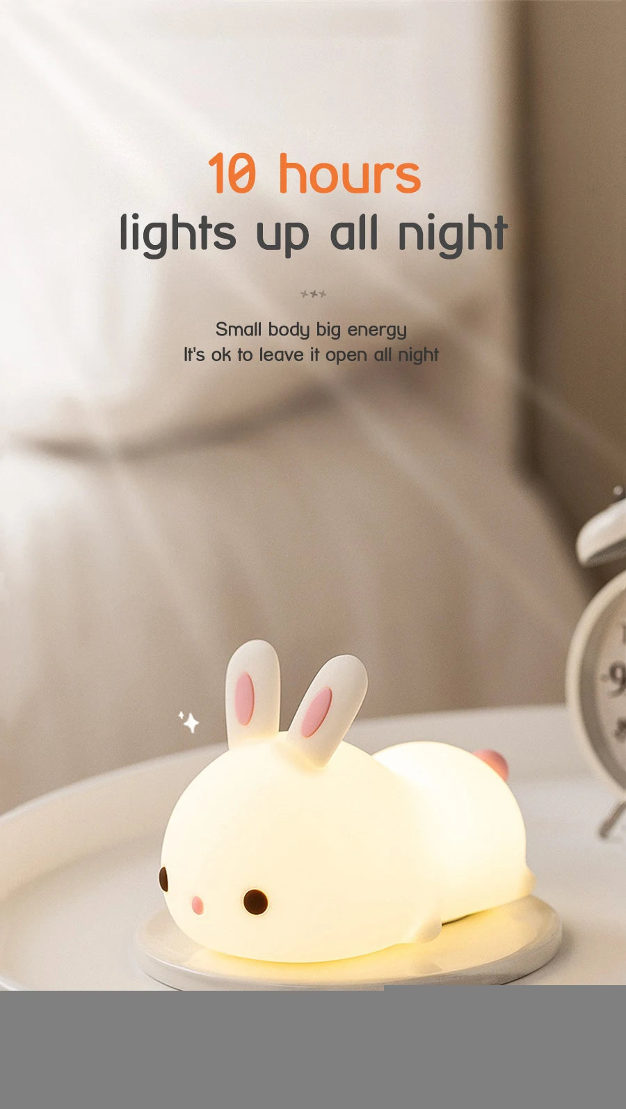 Rabbit Lamp RGB 16 Colours - Silicone Night Light Touch & Rechargeable 🌙✨