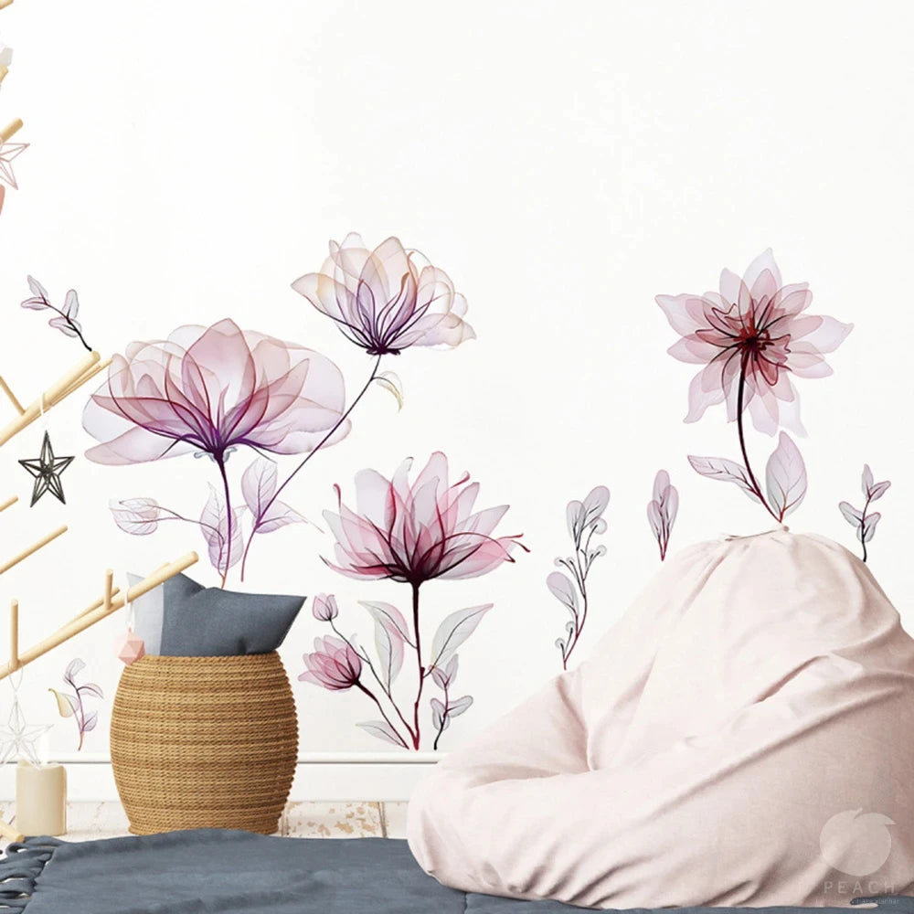 🌸 Elegant Floral Wall Sticker – Large Blooming Flowers for Bedroom & Living Room Decor