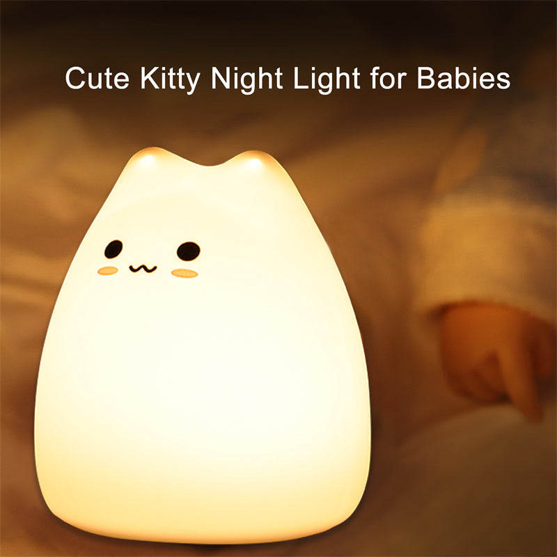 Cute Cat Baby Night Light 🐱✨ – 7 Colours, Touch, Soft Silicone • USB Rechargeable