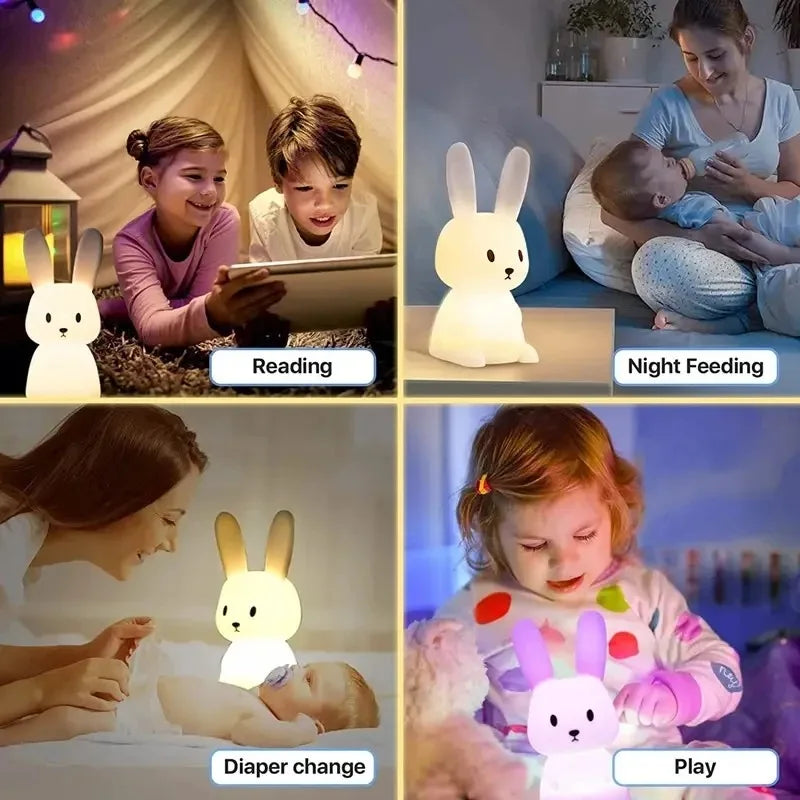 🐰 LED Night Light – Cute Silicone Rabbit Touch Lamp