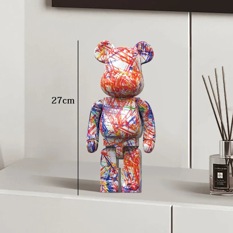 🧸✨ Graffiti Bear Resin Statue – 27cm Artistic Decor Figurine