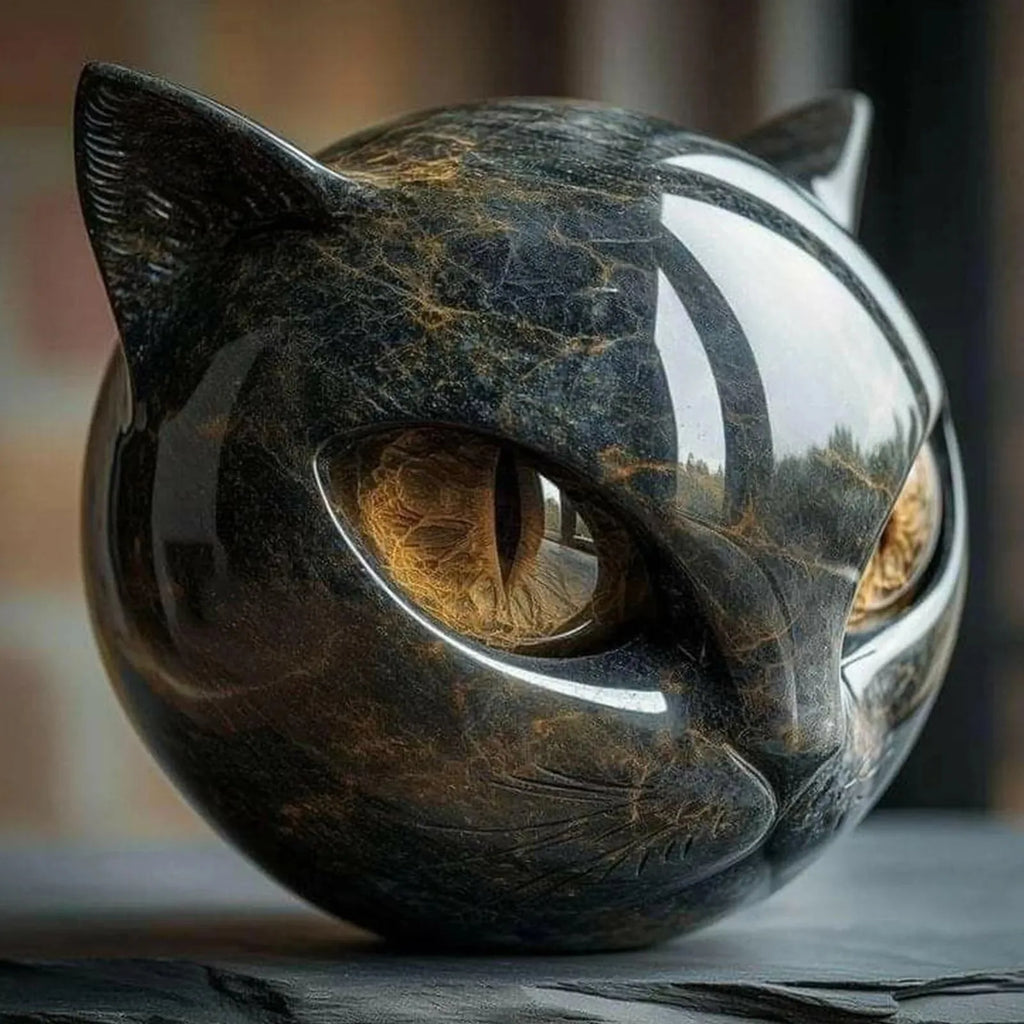 🌑 Black Stone Cat Figurine – Minimalist Resin Decor 🐾✨