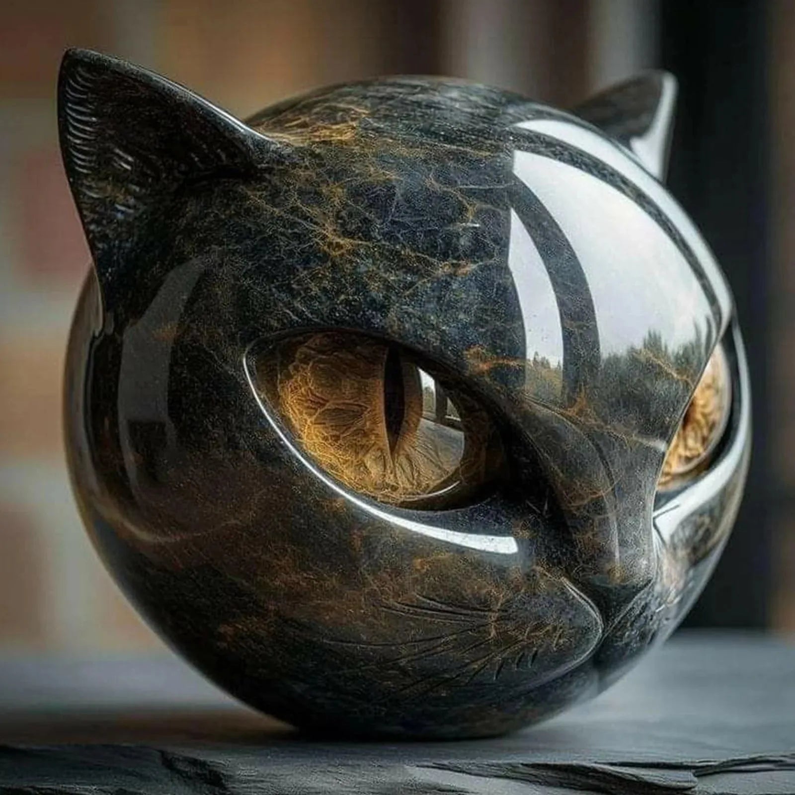 🌑 Black Stone Cat Figurine – Minimalist Resin Decor 🐾✨