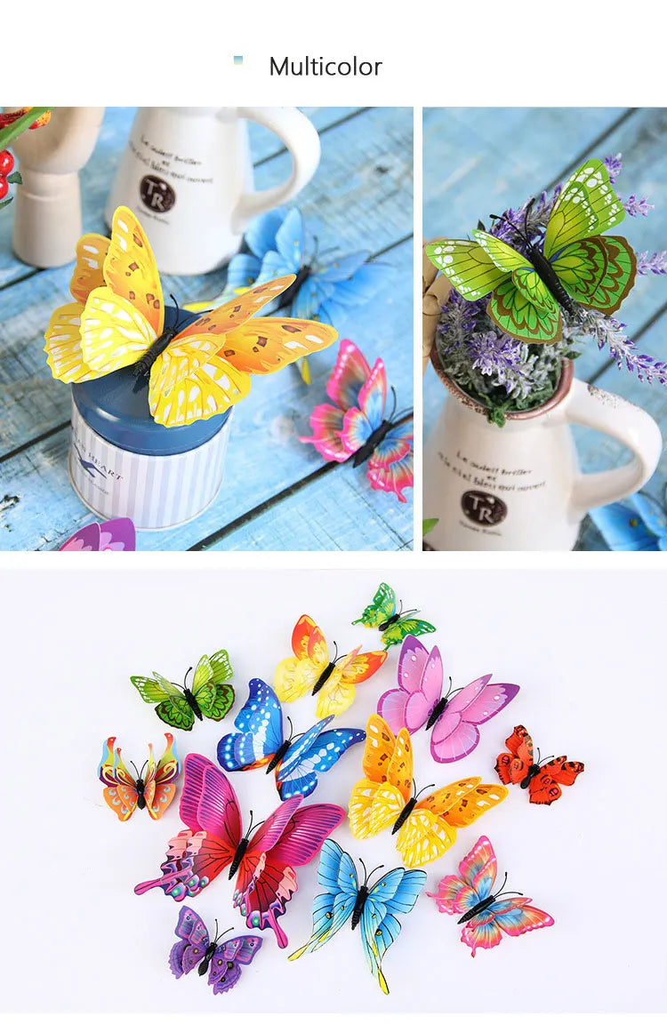 🌈 3D Butterfly Wall Stickers – Double-Layer Decorative Set (12pcs) 🦋✨