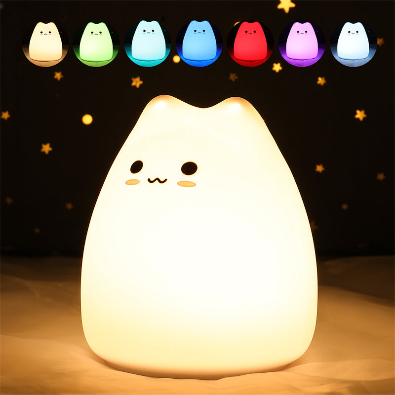 Cute Cat Baby Night Light 🐱✨ – 7 Colours, Touch, Soft Silicone • USB Rechargeable