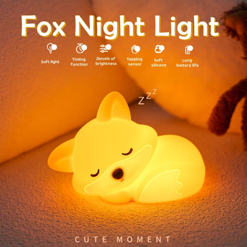 Cute Silicone Night Light – Ricaricabile & Touch | Fox 🦊, Rabbit 🐰, Penguin 🐧, Giraffe 🦒, Slot 🦥, Nylon 🌙, Flamingo 🦩