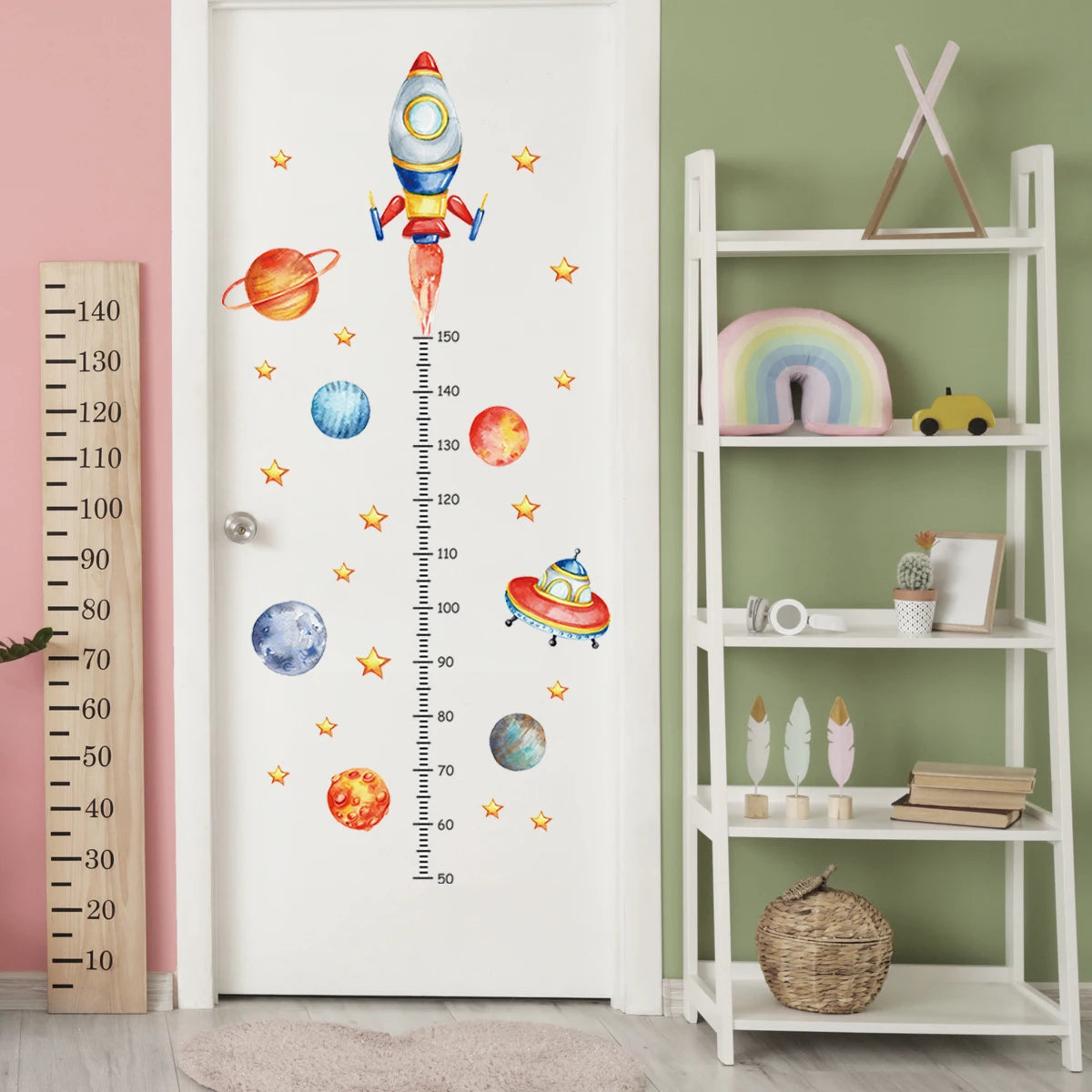 🌈📏 Cute Kids Height Chart Wall Stickers – Removable PVC Growth Ruler 🚀🐻