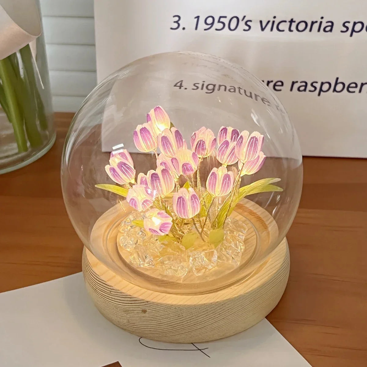 🌷✨ Mini Tulip LED Night Light - Glass Lamp with Bright Flowers
