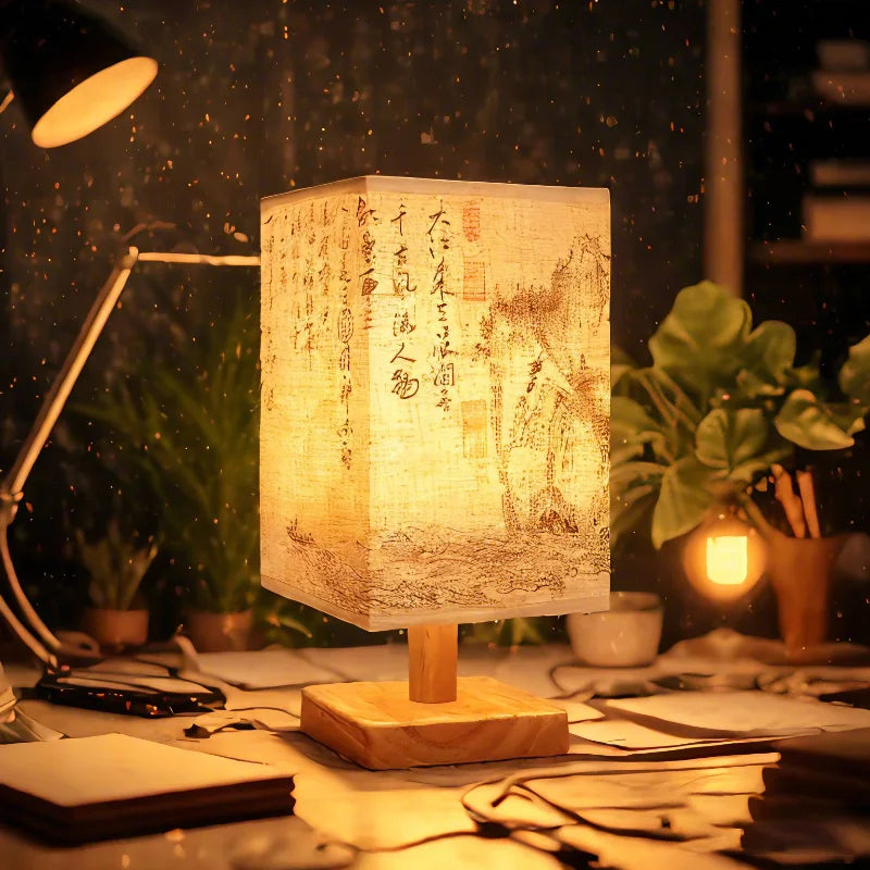 Chinese Style Bedside Lamp 🏮✨ - Dimmable Night Light with Fabric Lampshade