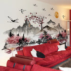 🌄 Chinese Ink Landscape Wall Stickers – 3-Piece Set