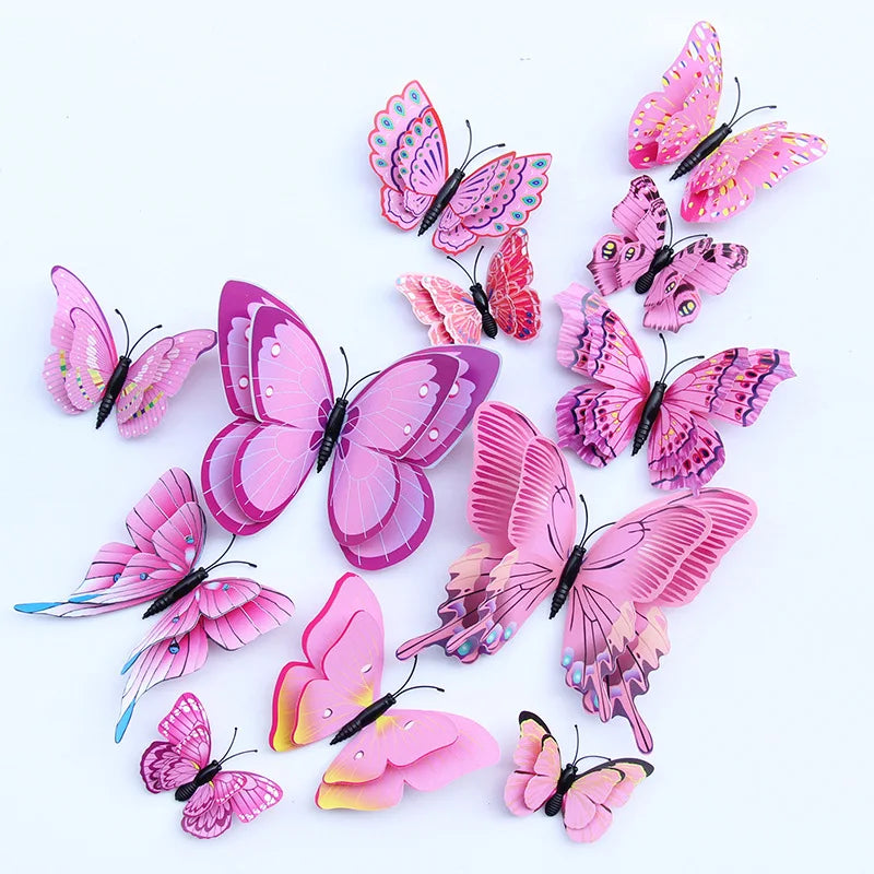 🌈 3D Butterfly Wall Stickers – Double-Layer Decorative Set (12pcs) 🦋✨