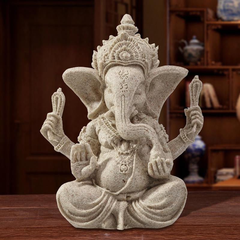 🌿 Sandstone Ganesha Elephant Statue – Handmade Spiritual Home Decor 🐘✨