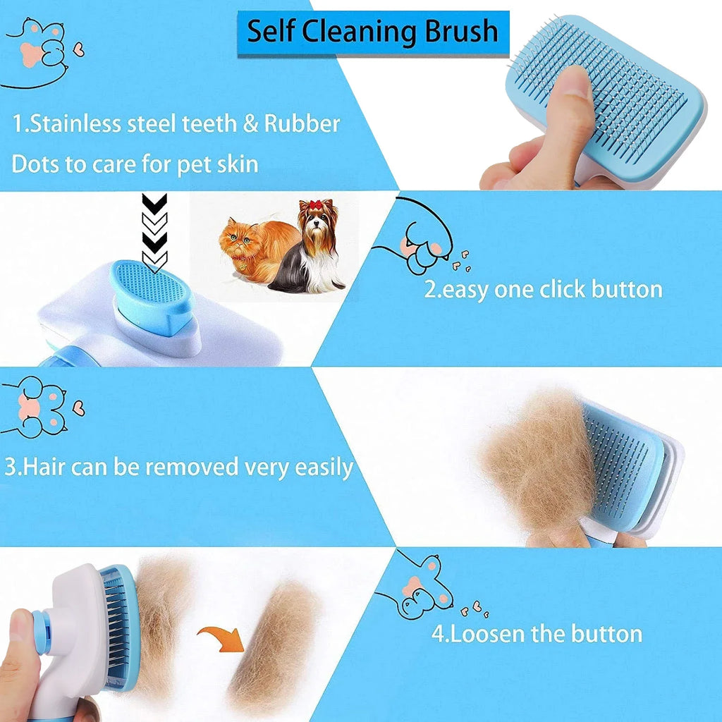 Self-Cleaning Pet Grooming Brush – Anti-Shedding Comb for Dogs & Cats 🐶🐱✨
